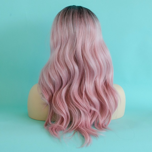 20" Pink Ombre Lace Front Wig w/ Black Roots - Picture 4 of 7